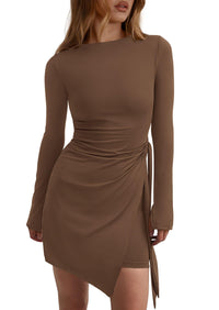 PRETTYGARDEN Women Mini Bodycon Dresses Long Sleeve Ruched Fitted Short Night Out Trendy Party Club Outfits Fall Clothes