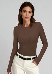 PRETTYGARDEN Crew Neck Long Sleeve Cute Going Out Tops for Women Casual Basic Slim Fit Womens Pullover Shirts PRETTYGARDEN