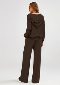 PRETTYGARDEN Women's 2 Piece Fall Lounge Sets Zip Up Hoodie Wide Leg Pants Tracksuit Matching Travel Outfits Clothes