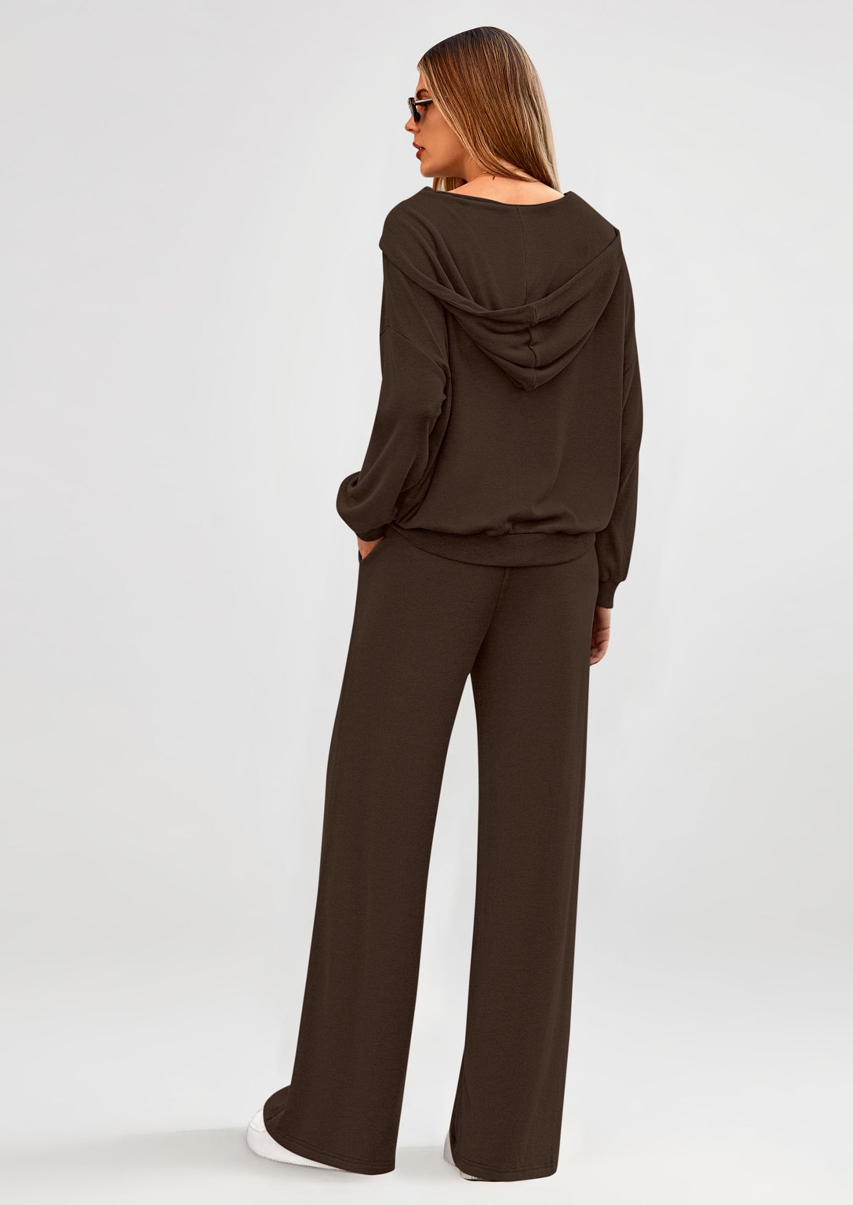 PRETTYGARDEN Women's 2 Piece Fall Lounge Sets Zip Up Hoodie Wide Leg Pants Tracksuit Matching Travel Outfits Clothes