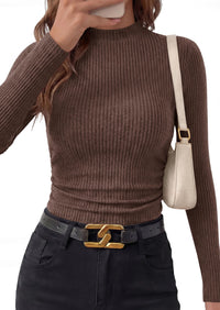 PRETTYGARDEN Womens Tops Fall Long Sleeve Going Out Shirts Ribbed Knit Mock Neck T-Shirt Fitted Ruched Y2K Crop Top