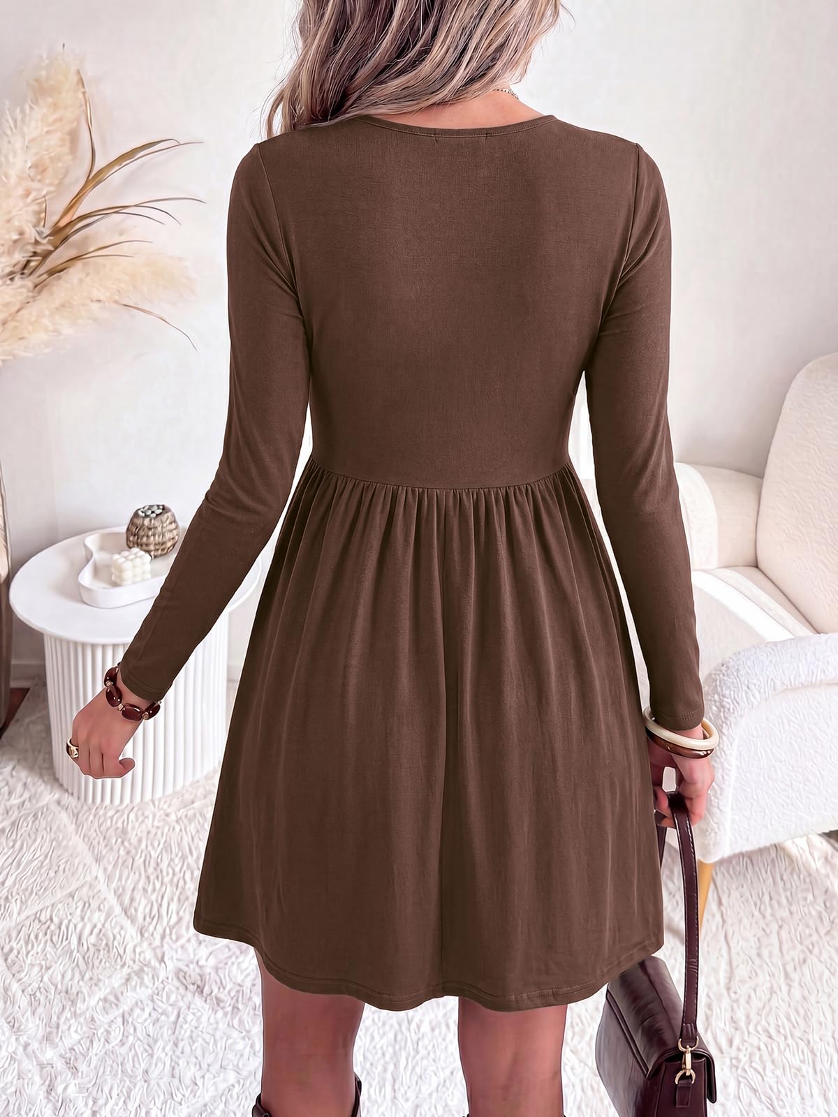 PRETTYGARDEN Womens Long Sleeve Empire Waist Maternity Dress with Pockets Crewnck Flowy A Line Casual Dresses, Above Knee Length, Solid Color & Floral, Baby Shower Outfits, Travel Fashion Clothes