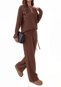PRETTYGARDEN Lounge Sets Womens Two Piece Outfits  Cozy Boat Neck Long Sleeve , Wide Leg Pants with Drawstring, Casual Fall Fashion 2026 Airport & Travel, Knit Matching Set