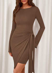 PRETTYGARDEN Women Mini Bodycon Dresses Long Sleeve Ruched Fitted Short Night Out Trendy Party Club Outfits Fall Clothes