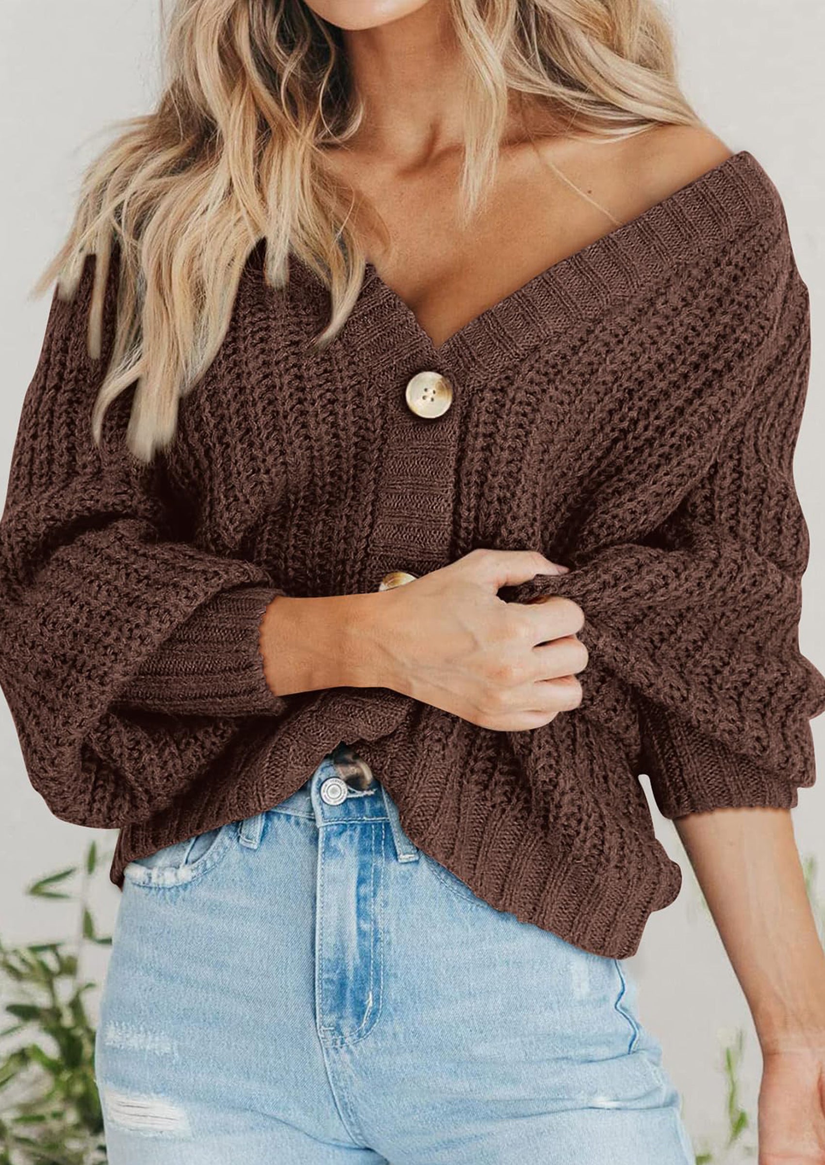 PRETTYGARDEN Women's Chunky Knit Open Front Sweater Long Sleeve Button Loose Short Cardigan Outerwear Coats