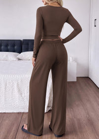 PRETTYGARDEN Women's Matching Lounge Sets 2 Piece Outfits  Boat Neck Long Sleeve , Wide Leg Pants Pockets, Ruched Waist, Travel Airport Resort Wear, Casual Fall Fashion Clothing