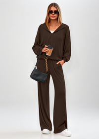 PRETTYGARDEN Women's 2 Piece Fall Lounge Sets Zip Up Hoodie Wide Leg Pants Tracksuit Matching Travel Outfits Clothes