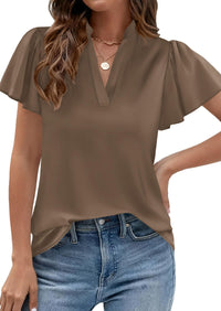 PRETTYGARDEN Women's Summer Blouses Dressy Casual Ruffle Cap Sleeve V Neck Business Work Trendy Cute Tops Spring Outfits PRETTYGARDEN