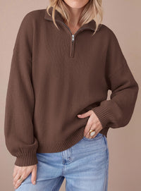 PRETTYGARDEN Women's Quarter Zip Pullover Oversized Sweaters | Collared Neck, Long Balloon Sleeve, Jumper Tops, Soft Cozy Knit, Ribbed Hem, Loose Fit, Fall Outfits, Winter Fashion Clothing