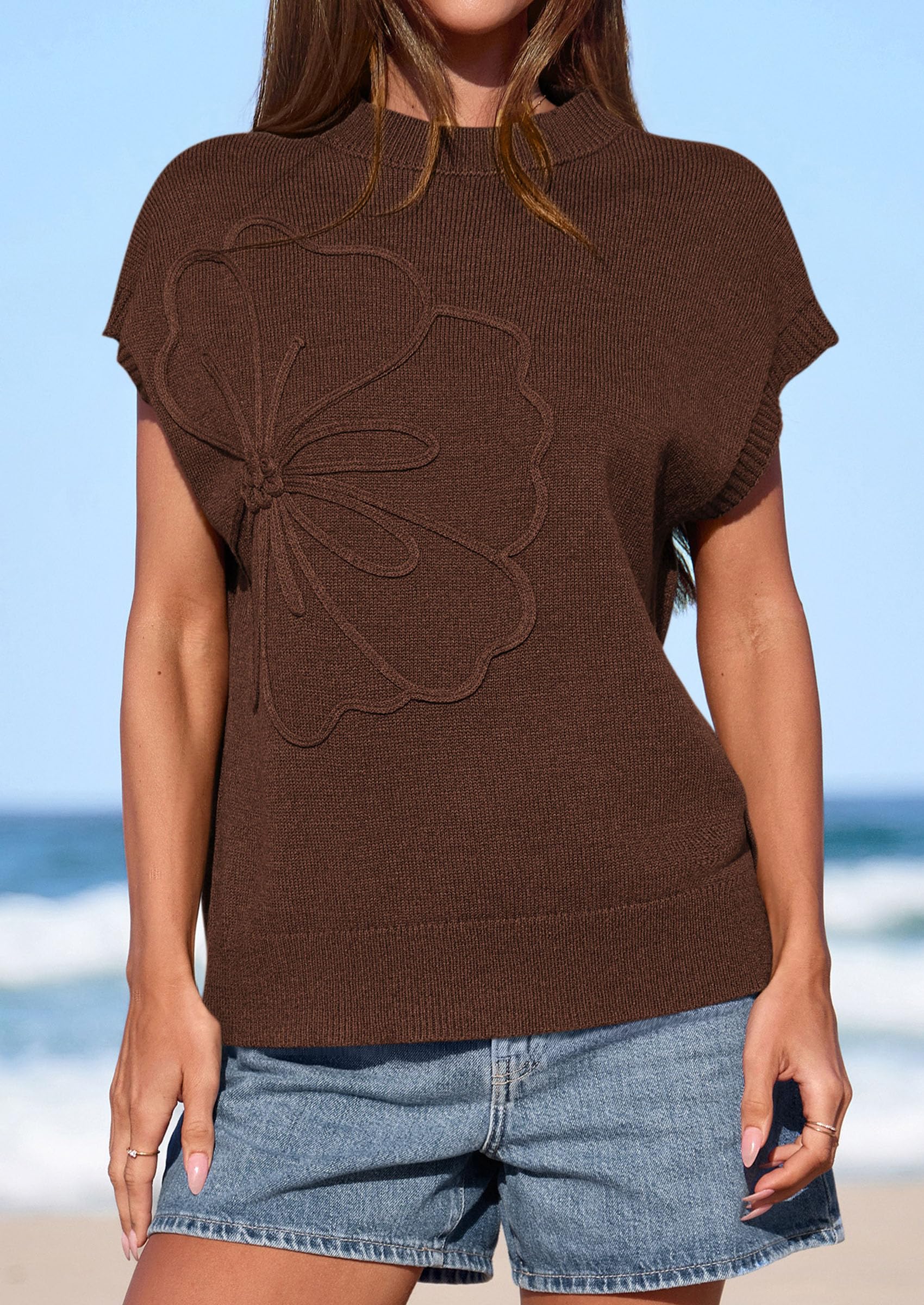 PRETTYGARDEN Women's Spring Sweater Vest Trendy Flower Knit Short Sleeve Cute Pullover Tank Tops Summer Fashion Clothing PRETTYGARDEN