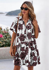PRETTYGARDEN Womens Summer Dresses Casual Puff Sleeve Button Down Mini Shirt Dress Boho Floral Babydoll Sun Dress
