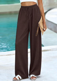 PRETTYGARDEN Womens Summer Elastic Waist Textured Flowy Palazzo Pants for Women Casual Wide Leg Pants Woman with Pockets PRETTYGARDEN