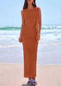 PRETTYGARDEN Women's Summer Maxi Dresses Sleeveless Ruffle Formal Wedding Guest Cocktail Mesh Bodycon Split Long Dress PRETTYGARDEN