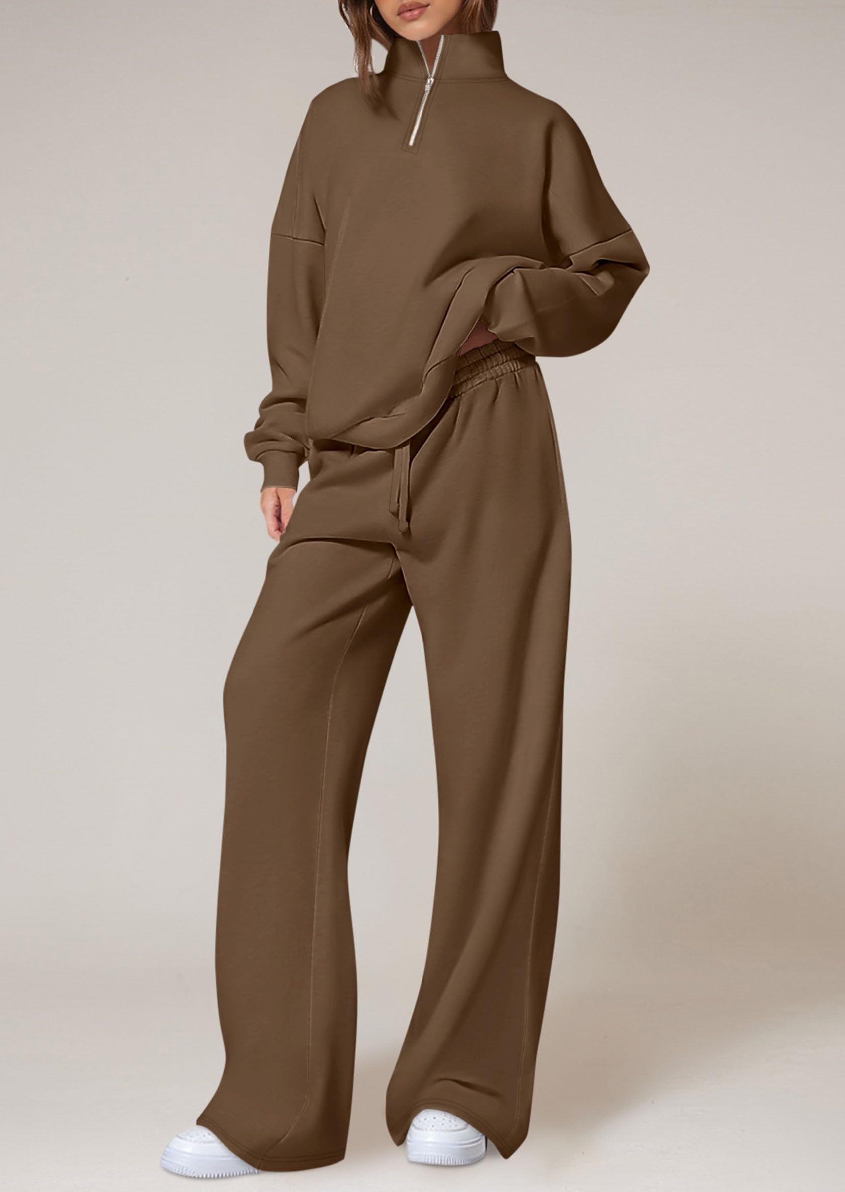 PRETTYGARDEN Womens Casual Two Piece Sets Fall Outfits Quarter Zip Sweatshirts Straight Leg Pants Sweatsuits Tracksuit