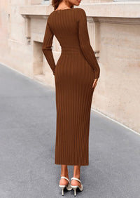 PRETTYGARDEN Womens Sweater Dress Fall Casual Boat Neck Long Sleeve Pullover Ribbed Knit Bodycon Maxi Sweater Dresses