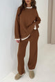 2 Piece Knitted Casual Long Sleeve Pullover Wide Leg Pant Set