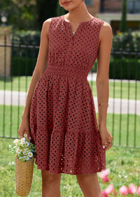 PRETTYGARDEN Women's Summer Dresses Sleeveless V Neck Eyelet Hollow Out Swing A Line Beach Vacation Sun Dress PRETTYGARDEN