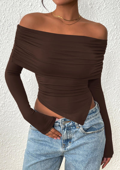 PRETTYGARDEN Women's Long Sleeve Shirts Off Shoulder Tops Going Out Slim Fitted Y2K Blouses Fall Fashion Clothes