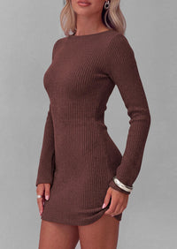 PRETTYGARDEN Womens Fall Bell Long Sleeve Mini Dress 2026 Casual Boat Neck Ribbed Bodycon Short Party Cocktail Dresses