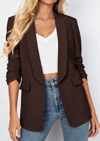 PRETTYGARDEN Women's Spring Blazers Business Casual Outfits Open Front Ruched 3/4 Sleeve Lightweight Work Suits Jackets PRETTYGARDEN