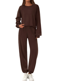 PRETTYGARDEN Women's Two Piece Outfits Lounge Sets Long Sleeve Pullover Tops Sweatpants Fall Fashion Matching Clothing