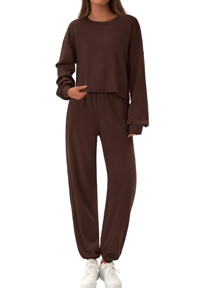 PRETTYGARDEN Women's Two Piece Outfits Lounge Sets Long Sleeve Pullover Tops Sweatpants Fall Fashion Matching Clothing