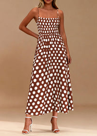 PRETTYGARDEN Womens Summer Dresses Spring Sleeveless Spaghetti Straps Casual Midi Dress Polka Dot Smocked Beach Sundress PRETTYGARDEN