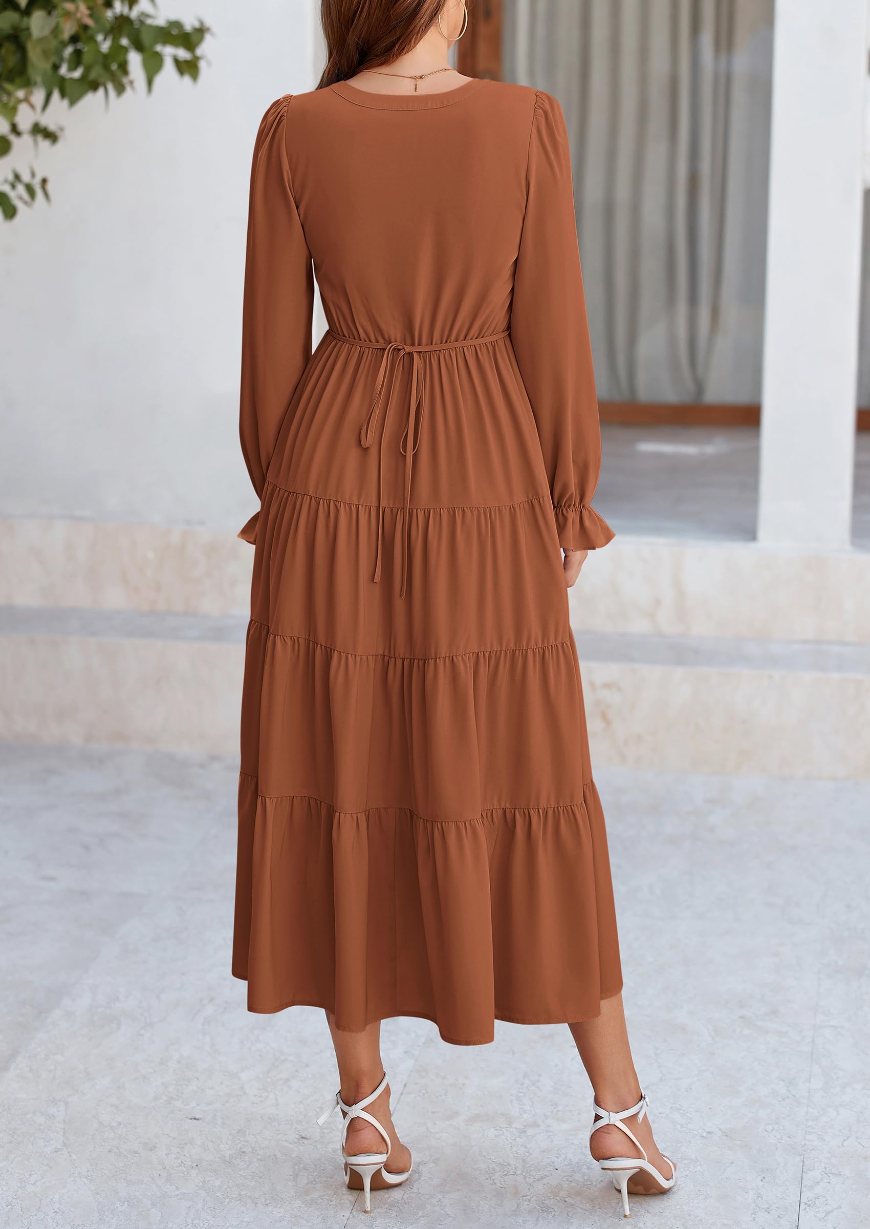 PRETTYGARDEN Women Fall Long Sleeve Smocked Maxi Dress Casual Square Neck Swiss Dot Tiered Ruffle Flowy Spring Pocket Dresses