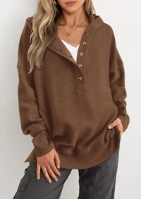 PRETTYGARDEN Womens Fashion Oversized Long Sleeve Hoodie Button Down V Neck Sweatshirt Side Slit Casual Pullover Tops