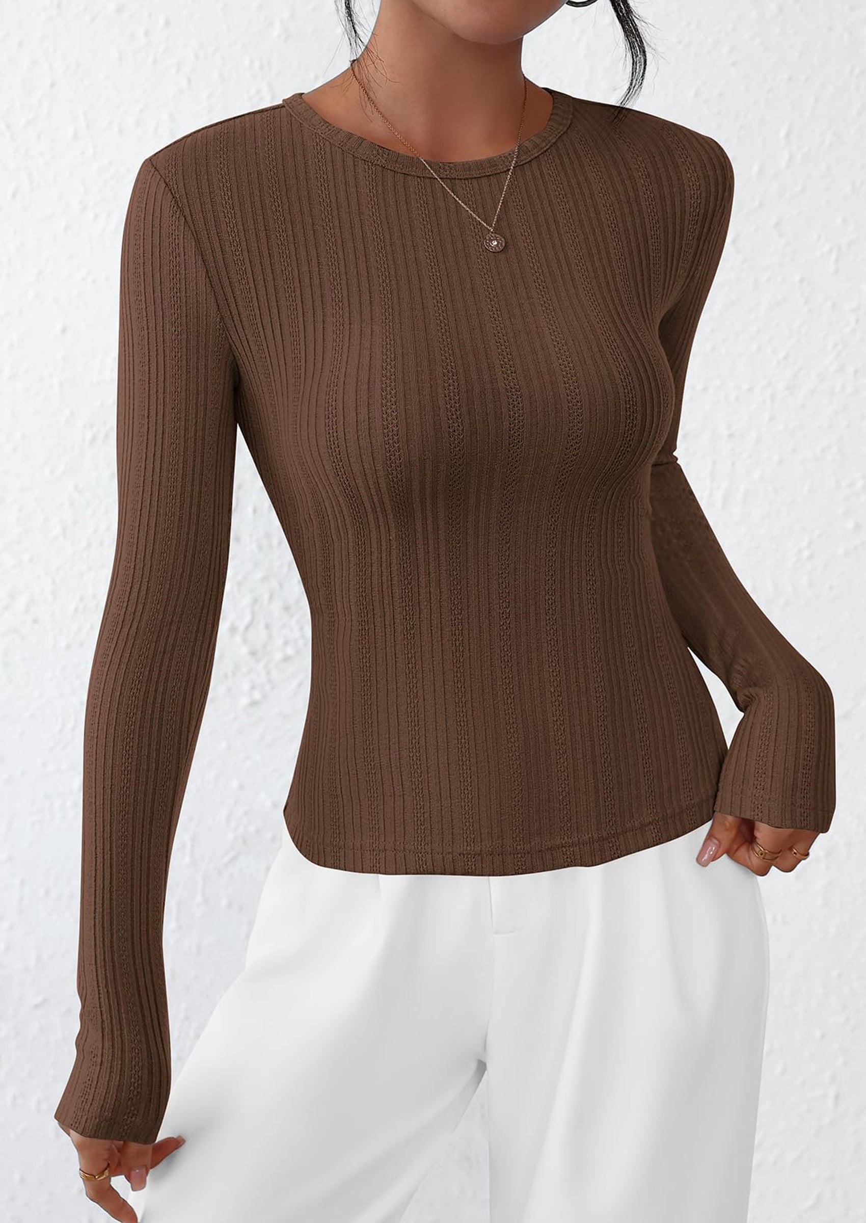 PRETTYGARDEN Crew Neck Long Sleeve Cute Going Out Tops for Women Casual Basic Slim Fit Womens Pullover Shirts PRETTYGARDEN