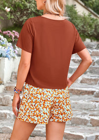 PRETTYGARDEN Women's Summer 2 Piece Outfits Lounge Sets Short Sleeve Tee Shirts Tops Blouses Pockets Printed Shorts Tracksuit