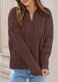 PRETTYGARDEN Fall Cable Knit Oversized Sweaters for Women Polo V Neck Long Sleeve Casual Chunky Sweater Pullover Tops PRETTYGARDEN