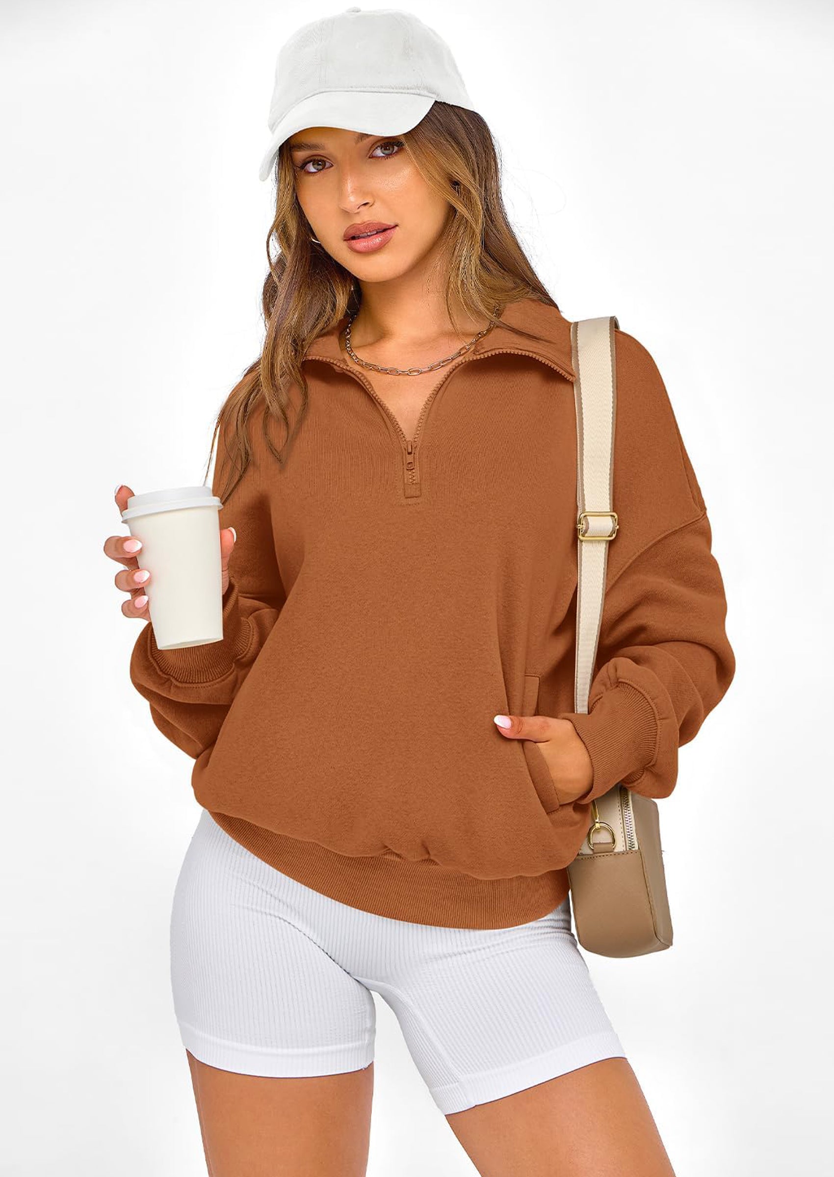 PRETTYGARDEN Womens Half Zip Oversized Sweatshirts Fleece Hoodies Trendy Long Sleeve Pullover Tops Y2k Spring Outfits