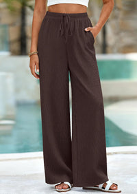 PRETTYGARDEN Womens Summer Elastic Waist Textured Flowy Palazzo Pants for Women Casual Wide Leg Pants Woman with Pockets PRETTYGARDEN