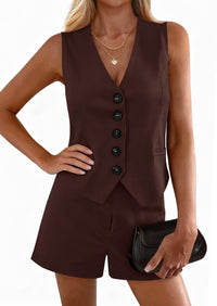 PRETTYGARDEN 2 Piece Sets for Women Spring Fashion Button Vest Tops High Waist Shorts Summer Business Casual Outfits PRETTYGARDEN