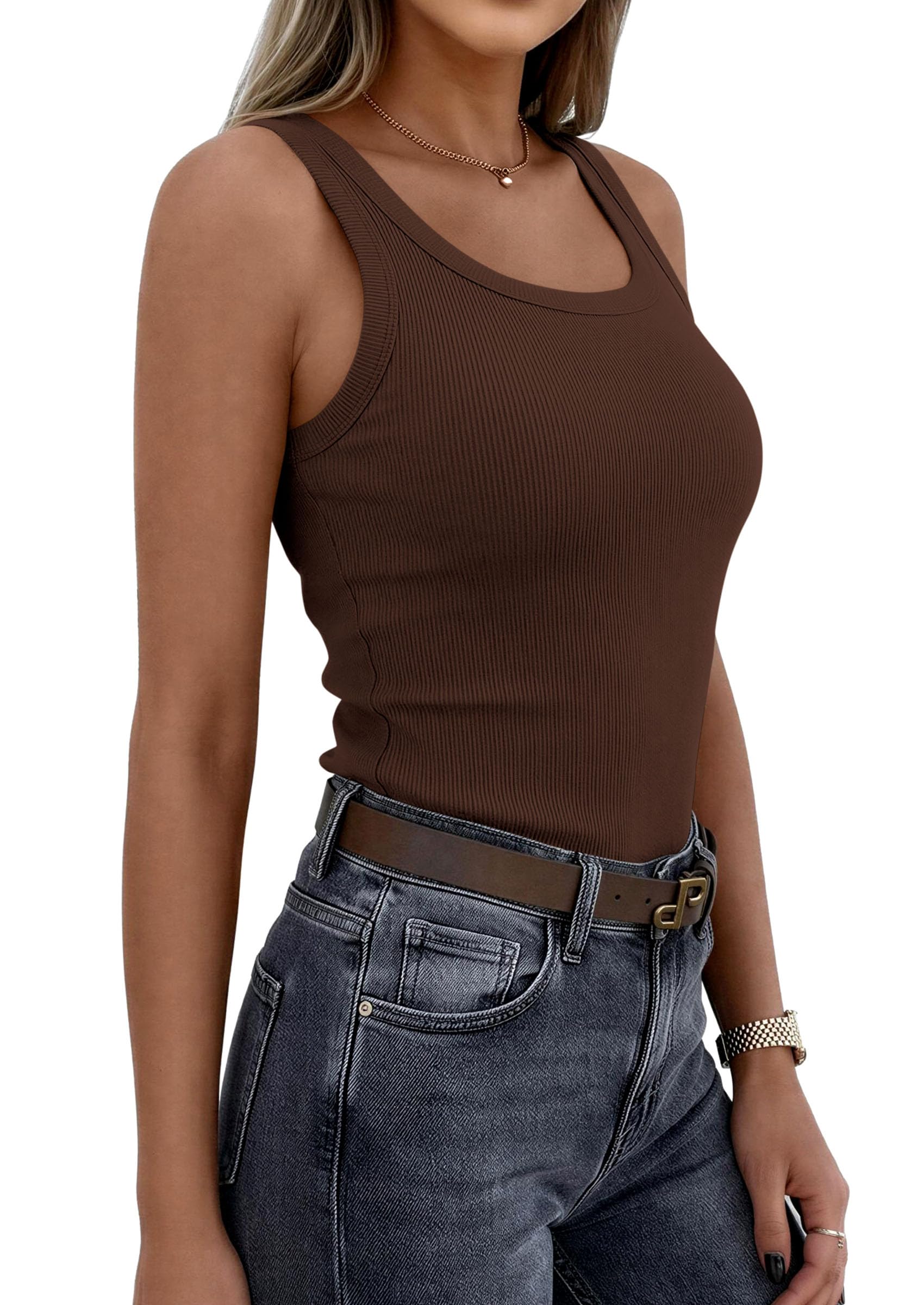 PRETTYGARDEN Womens Summer Tops Spring Cute Sleeveless Scoop Neck Workout Tank Top Casual Ribbed Knit Basic Cami Shirts PRETTYGARDEN