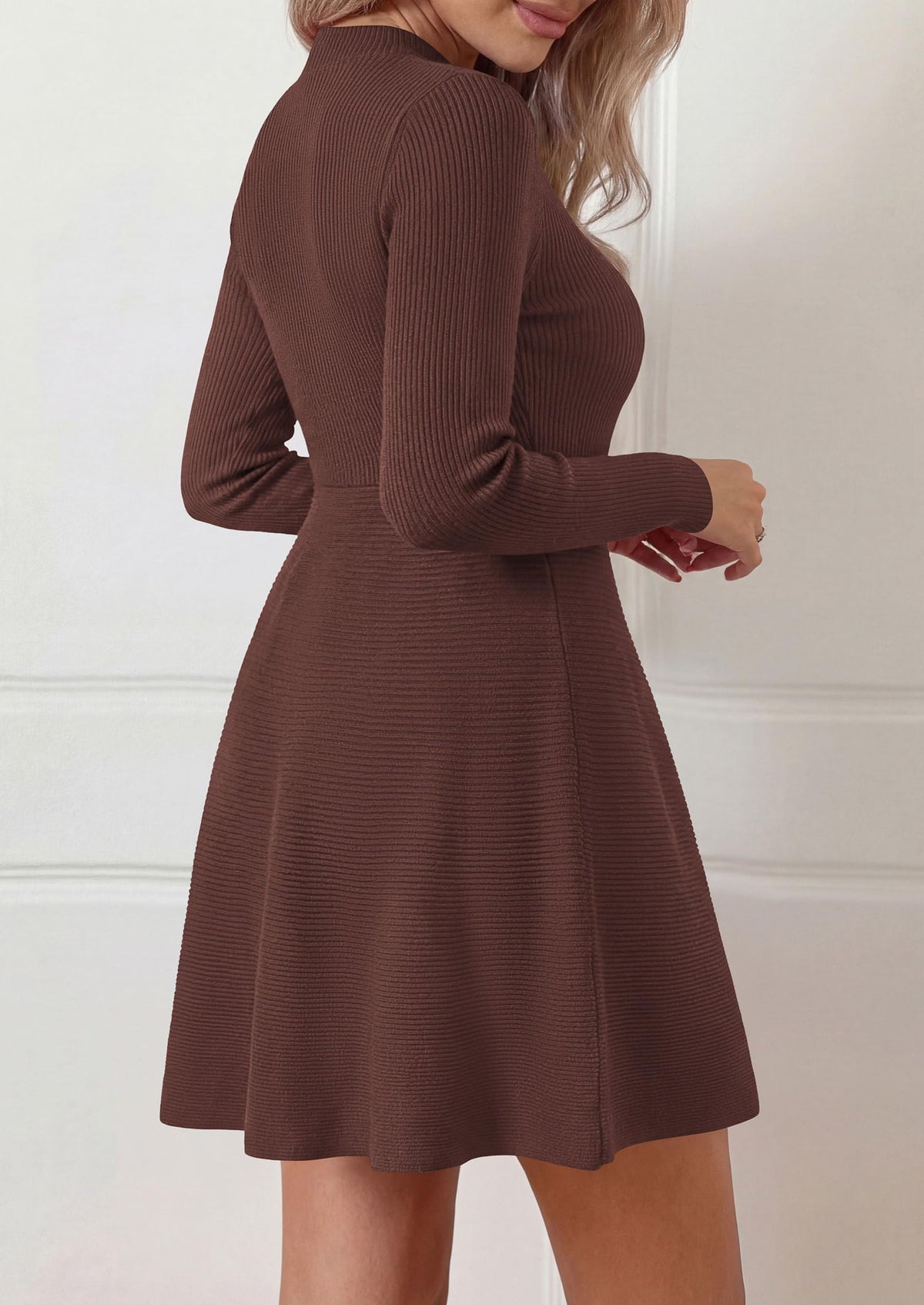 PRETTYGARDEN Womens Mock Neck Long Sleeve Sweater Mini Dress | Soft Ribbed Knit Flared A‑Line, Elegant Fall Winter Dresses for Wedding Guest, Cocktail & Holiday Party Casual Outfits