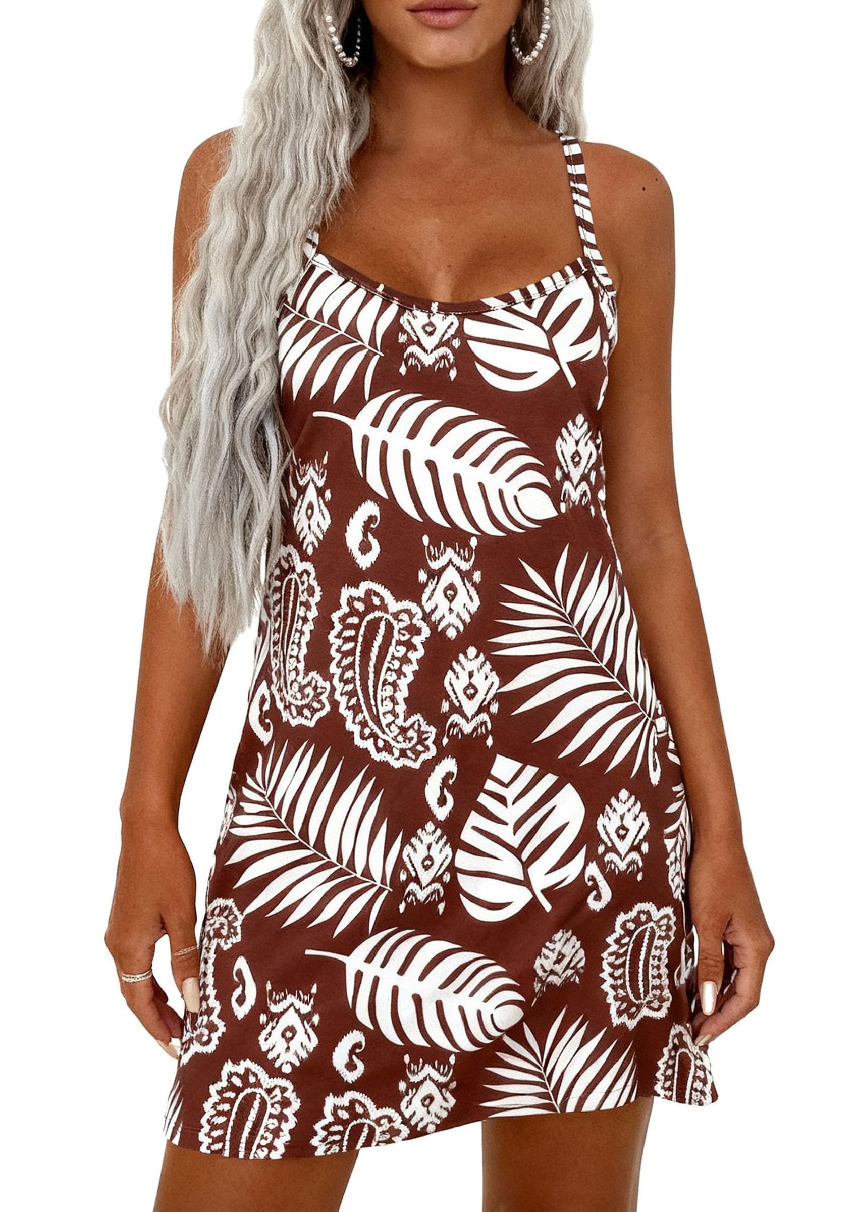 PRETTYGARDEN Women's Summer Dresses Casual Print Spaghetti Strap Sleeveless Sundress Beach Vacation Cover Ups PRETTYGARDEN