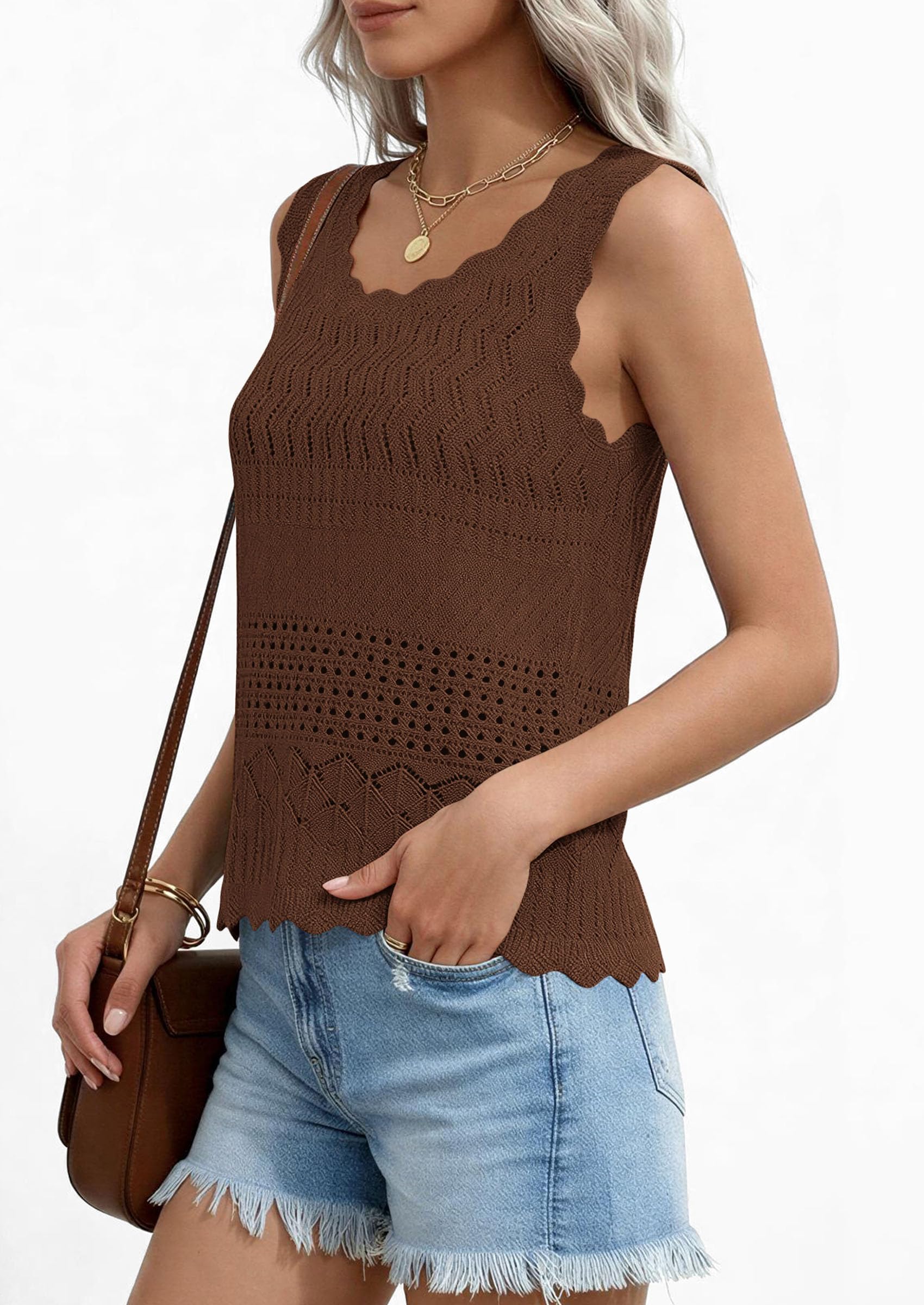 PRETTYGARDEN Womens Crochet Tank Tops Summer Spring Boho Sleeveless Cute Knit Sweater Vest Trendy Beach Vacation Clothes PRETTYGARDEN