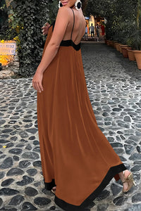 Elegant V Neck Spaghetti Strap Flowy Maxi Cocktail Party Dresses