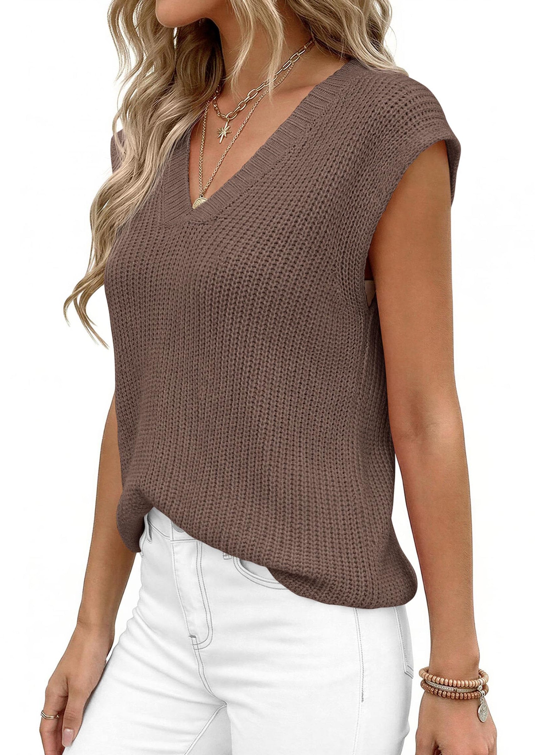 PRETTYGARDEN Women's Lightweight Sweaters Vest Spring Trendy Cap Sleeve V Neck Knit Tank Tops Summer Going Out Outfits PRETTYGARDEN