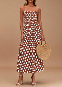 PRETTYGARDEN Womens Summer Dresses Spring Sleeveless Spaghetti Straps Casual Midi Dress Polka Dot Smocked Beach Sundress PRETTYGARDEN