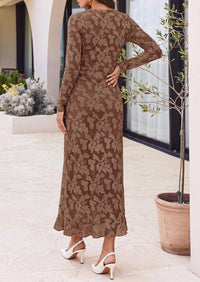 PRETTYGARDEN Women's Formal Maxi Floral Dresses with Slit  Long Sleeve Ruffle Hem, Elegant Outfit for Wedding Guest & Cocktail Party, Bodycon Crewneck Mesh Dresses, Fall Fashion 2026