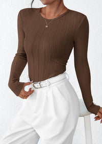 PRETTYGARDEN Crew Neck Long Sleeve Cute Going Out Tops for Women Casual Basic Slim Fit Womens Pullover Shirts PRETTYGARDEN