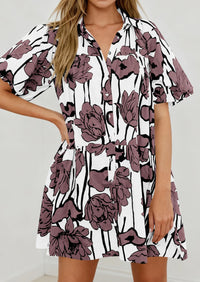 PRETTYGARDEN Womens Summer Dresses 2026 Casual Puff Sleeve Button Down Mini Shirt Dress Boho Floral Babydoll Sun Dress PRETTYGARDEN