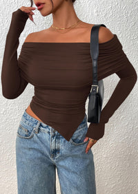 PRETTYGARDEN Women's Long Sleeve Shirts Off Shoulder Tops Going Out Slim Fitted Y2K Blouses Fall Fashion Clothes