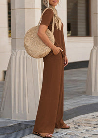 PRETTYGARDEN Summer Lounge Sets for Women 2 Piece Short Sleeve Crewneck Cute Tops and Wide Leg Pants with Pockets Pj Set PRETTYGARDEN