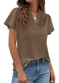 PRETTYGARDEN Women's Summer Blouses Dressy Casual Ruffle Cap Sleeve V Neck Business Work Trendy Cute Tops Spring Outfits PRETTYGARDEN