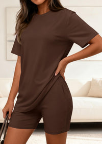 PRETTYGARDEN Women's Two Piece Matching Lounge Sets Summer Casual Tops Short Sleeve Shirts Shorts Travel Airport Outfits PRETTYGARDEN