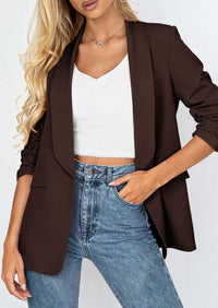 PRETTYGARDEN Women's Spring Blazers Business Casual Outfits Open Front Ruched 3/4 Sleeve Lightweight Work Suits Jackets PRETTYGARDEN